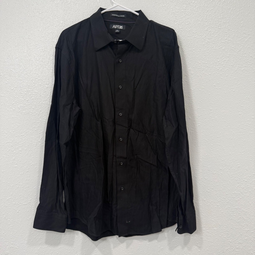 Apt 9 Mens XL Black Superfine 80s Cotton Long Sleeve Striped Button Down Shirt